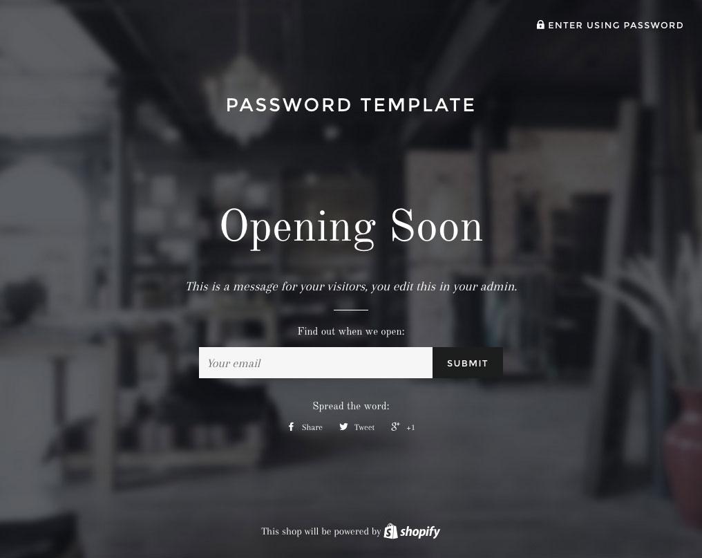 Example of a Shopify Password Page